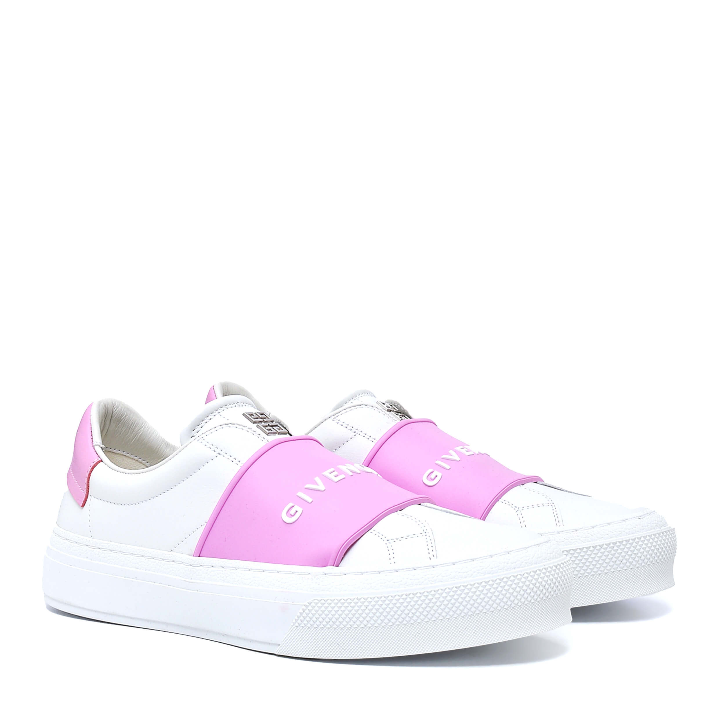 Givenchy - White & Pink Leather City Slip Sneakers / 38